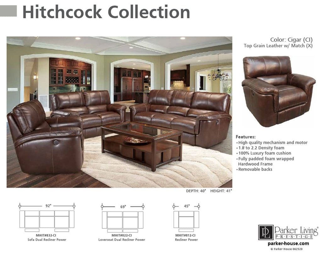 Parker House Hitchcock Cigar Power Sofa MHIT-832P-CI - Portland