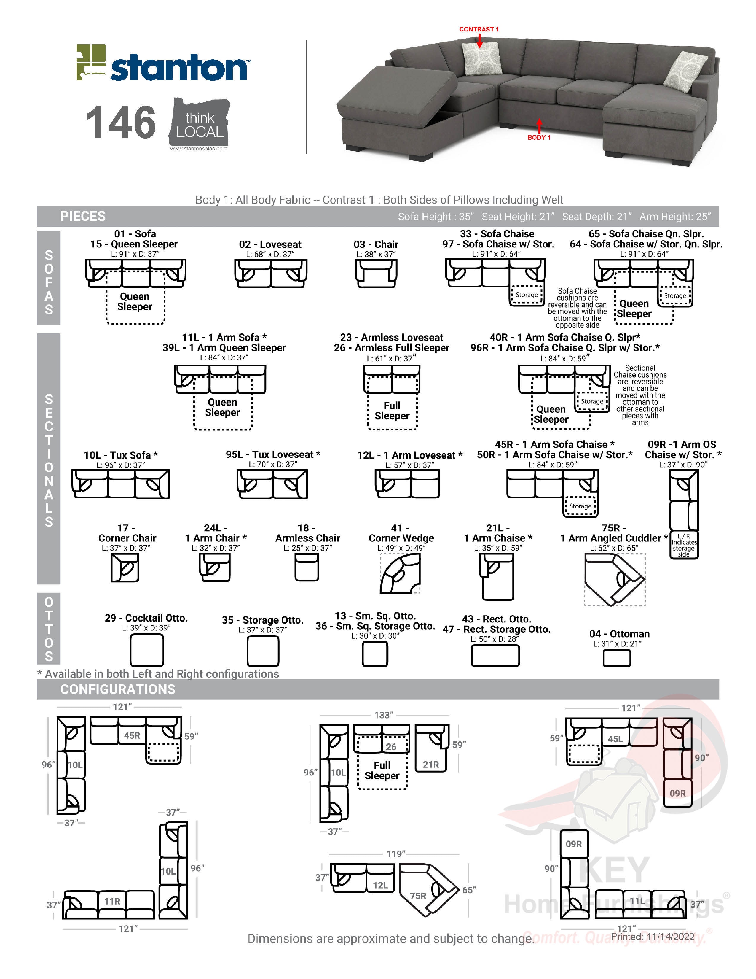 Stanton 4 Piece 146 Sectional Portland, OR Key Home Furnishings