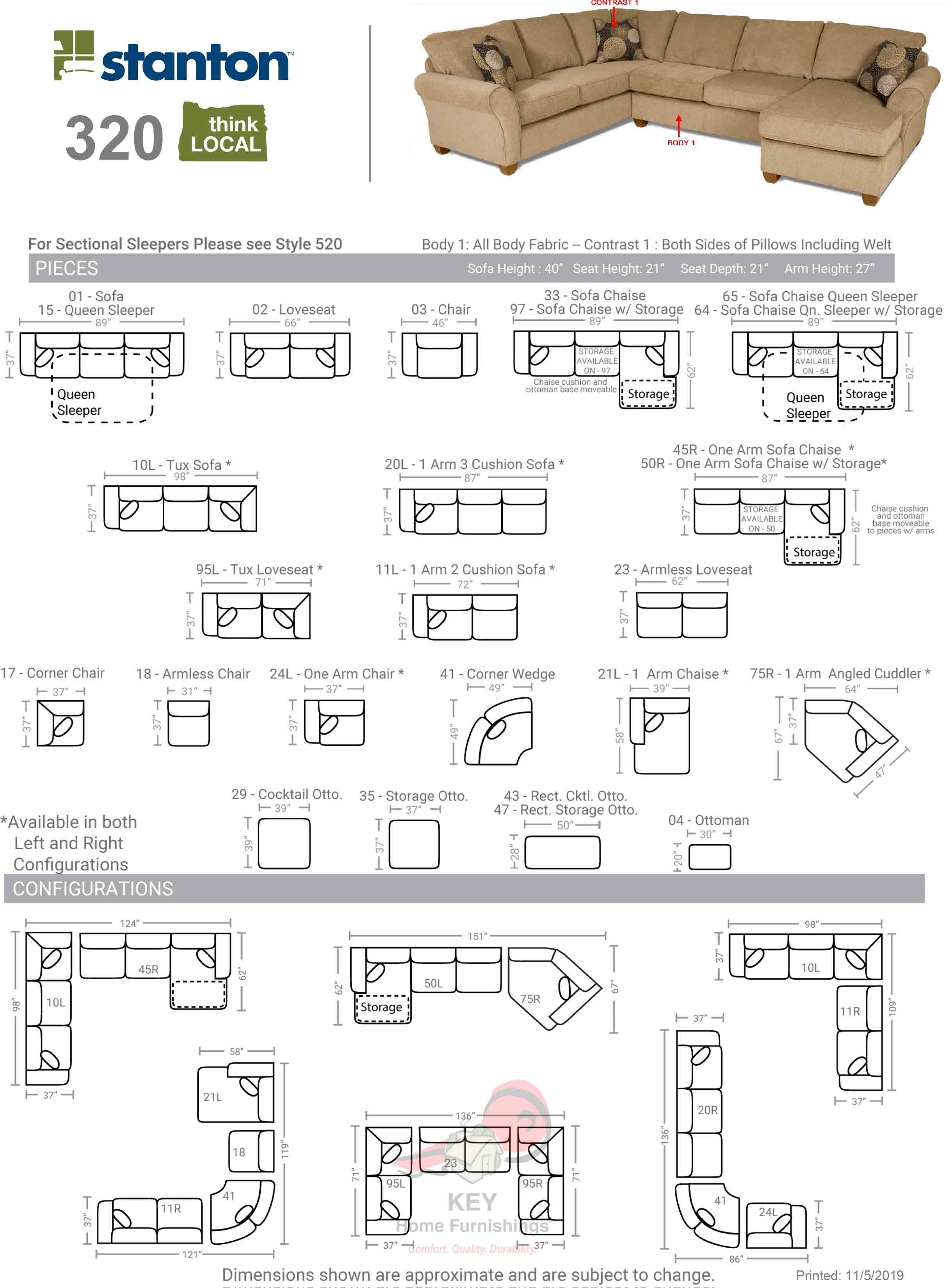 Stanton Sofa Chaise 32097 Portland, OR Key Home Furnishings
