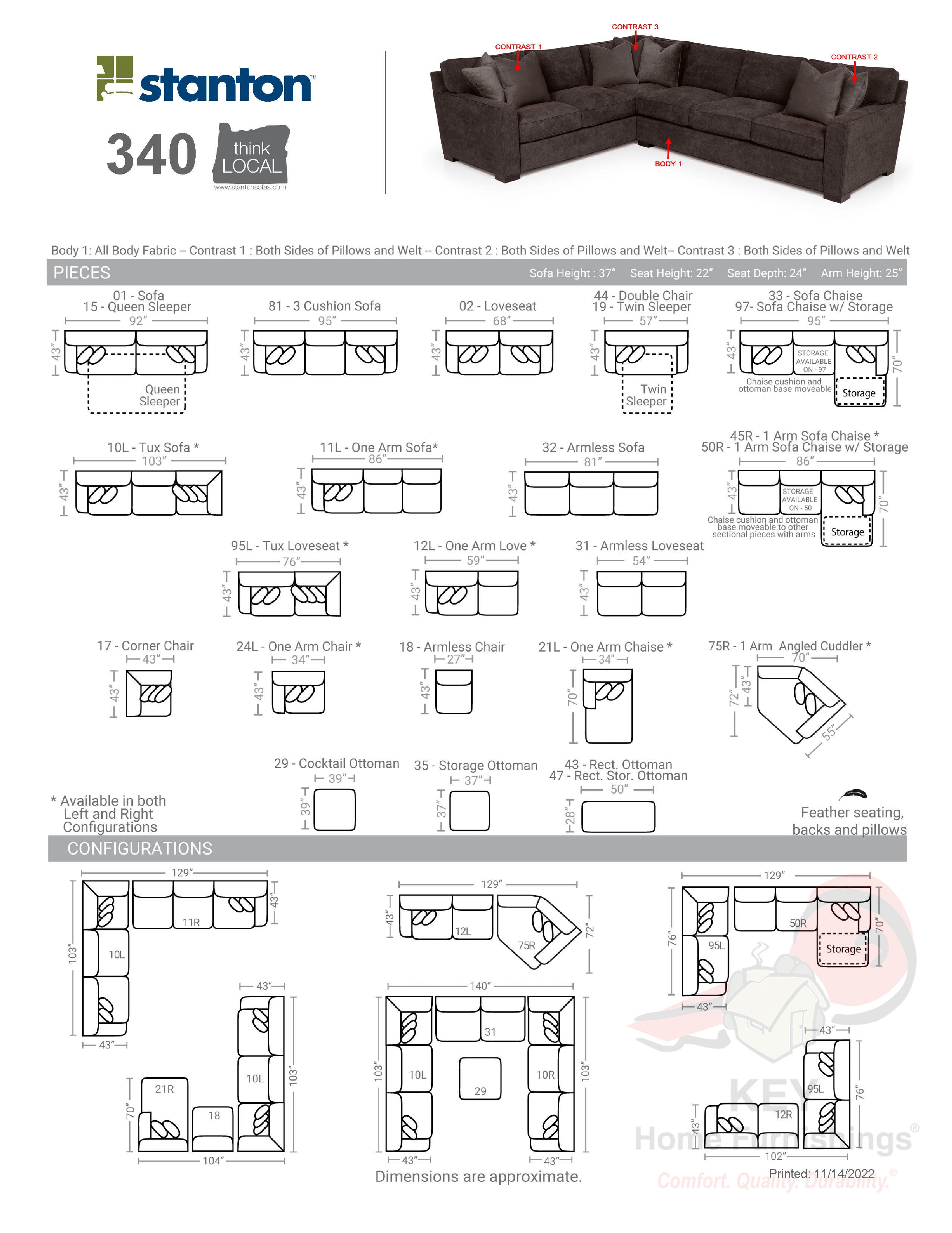 Stanton 340 Sectional Portland, OR Key Home Furnishings