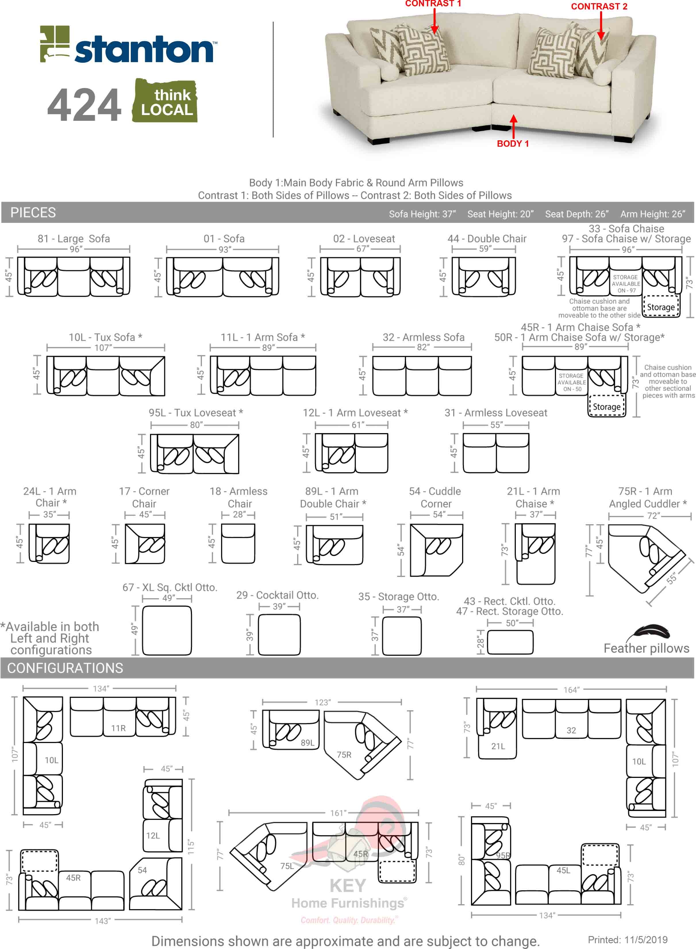 Stanton Sectional 424-Sectional - Portland, OR | Key Home ...