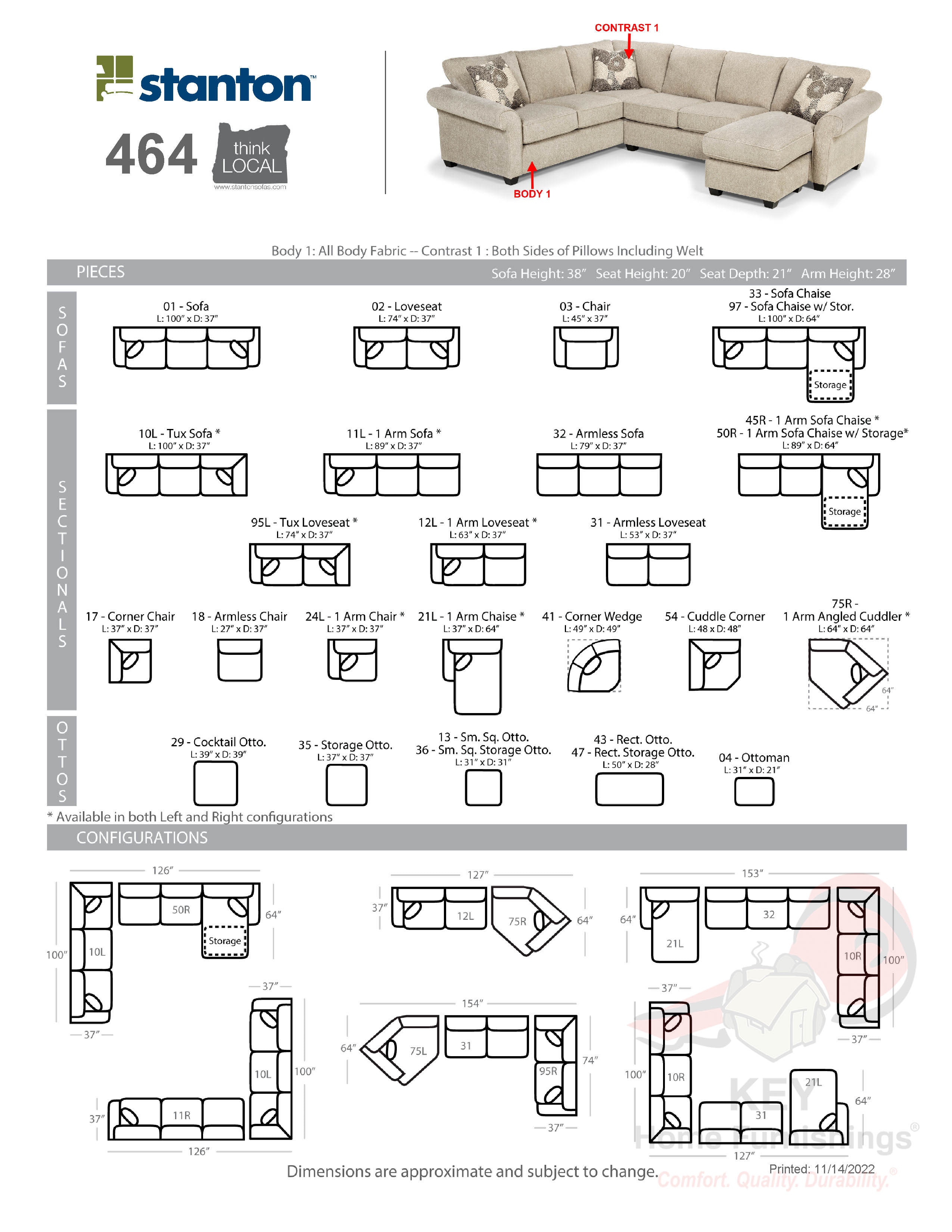 Stanton 464 Sectional Portland, OR Key Home Furnishings