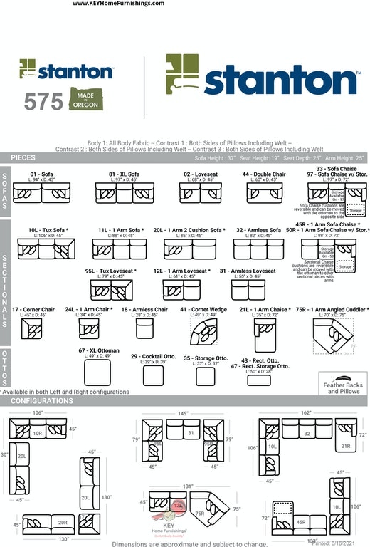 Stanton 575 Sectional Portland, OR Key Home Furnishings