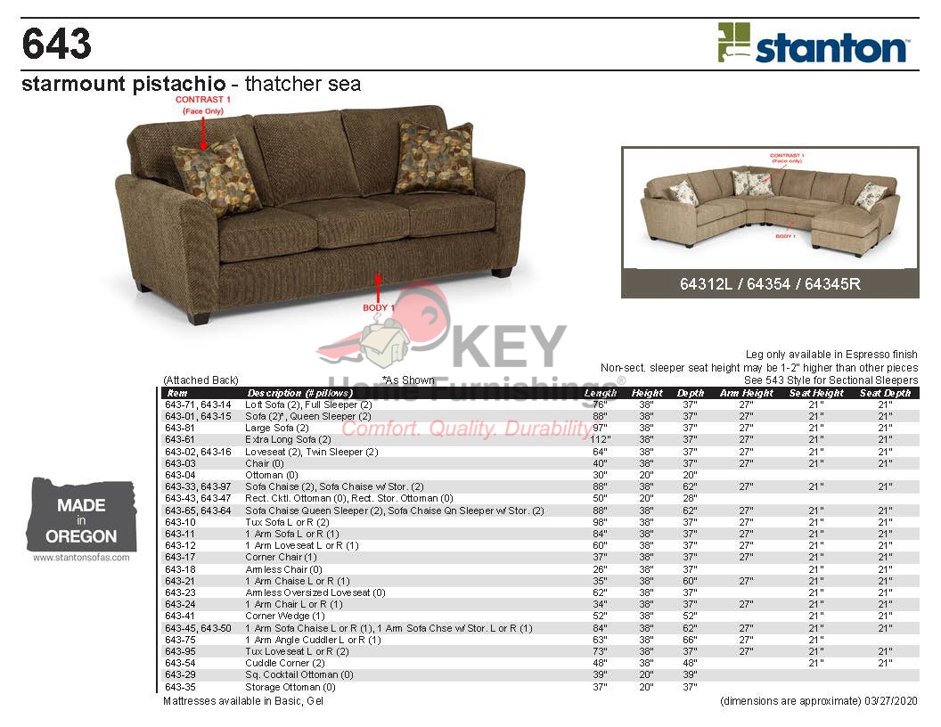 Stanton Sofa Chaise Sleeper With Storage 64364 Portland Or Key Home Furnishings