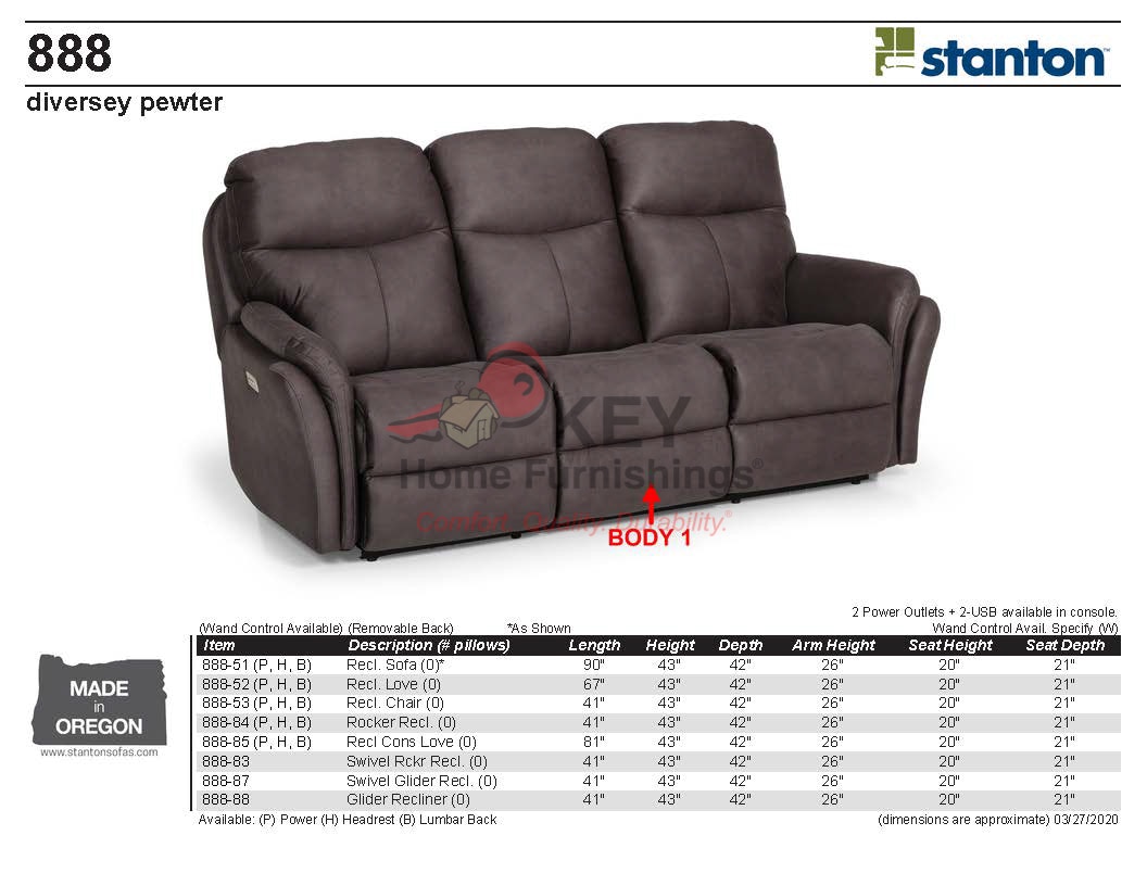 Stanton 888 Power Reclining Sofa - Portland, OR | Key Home Furnishings