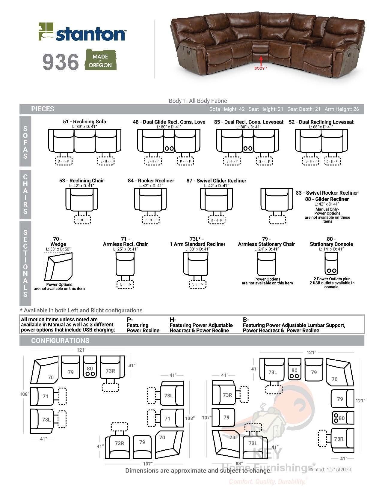 Stanton 936 Sectional Portland, OR Key Home Furnishings