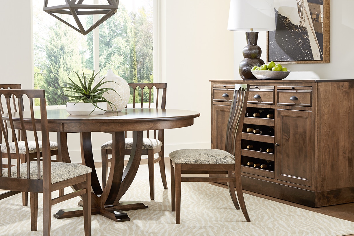 MAVIN Macon base table, Canterbury chairs, Lexington buffet Macon Table