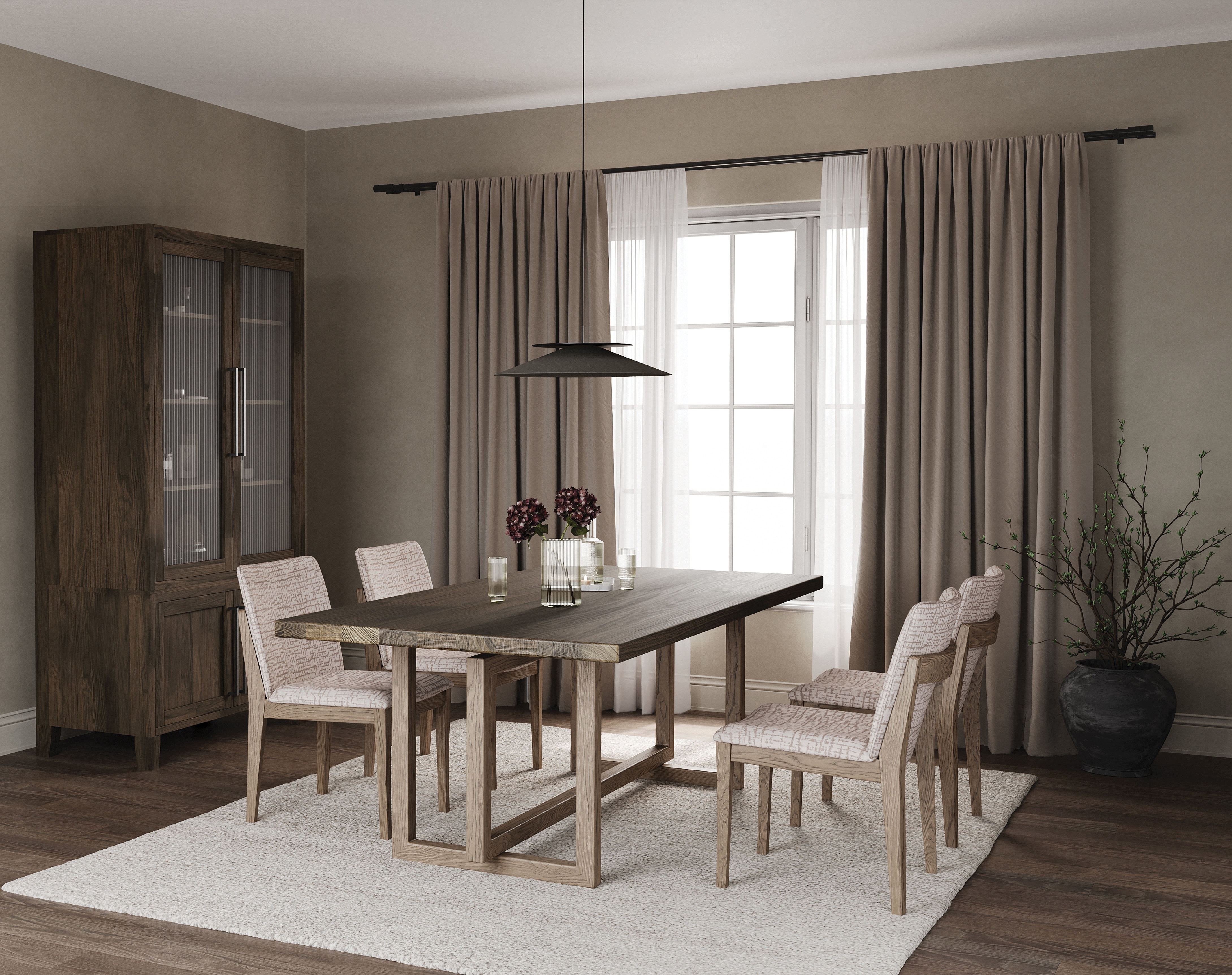 MAVIN Malibu Plank Table, Cassis Chairs, Essex Buffet & Hutch Malibu Plank Table