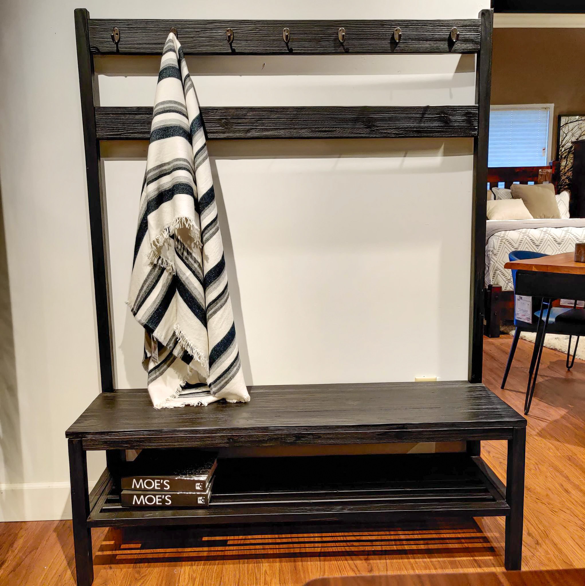 Clearance Living Room Black Entry Bench, Reclaimed Pine FLOBENFH8370