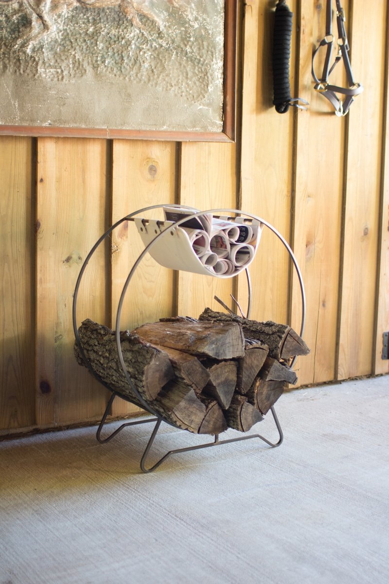 Kalalou Living Room Round Log Holder With Kindling Sling