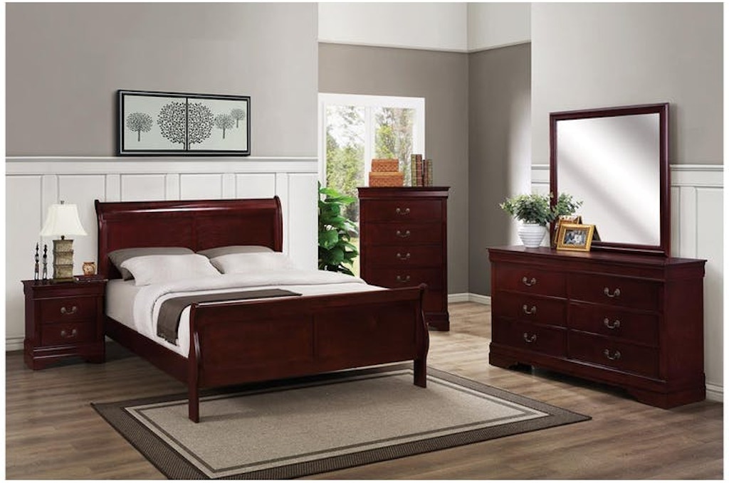 Crown Mark Louis Phillipe Complete Queen Bedroom Set Available In Cherry Grey Black Or White