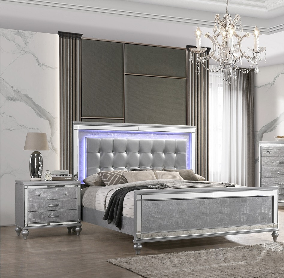 New Classic Valentino King Silver Bed With Led Light Valentinokb Z R Furniture Woodbridge Va