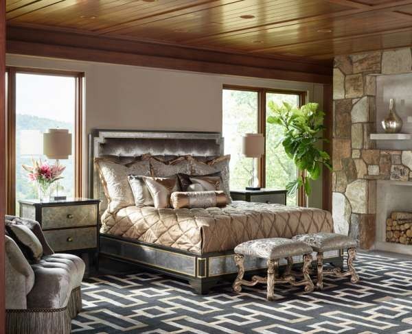 Marge Carson Bedroom Cross Channel Contemporary Panel Bed CRC11-1 ...