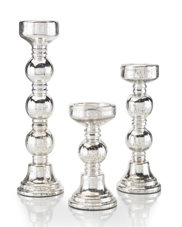 John Richard Accessories SET OF 3 MERCURY GLASS CANDLEHOLDERS JRA