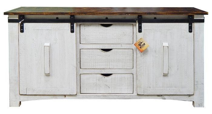 02 2 10315w 110 D Weathered White With Brown Top Barn Door Dresser
