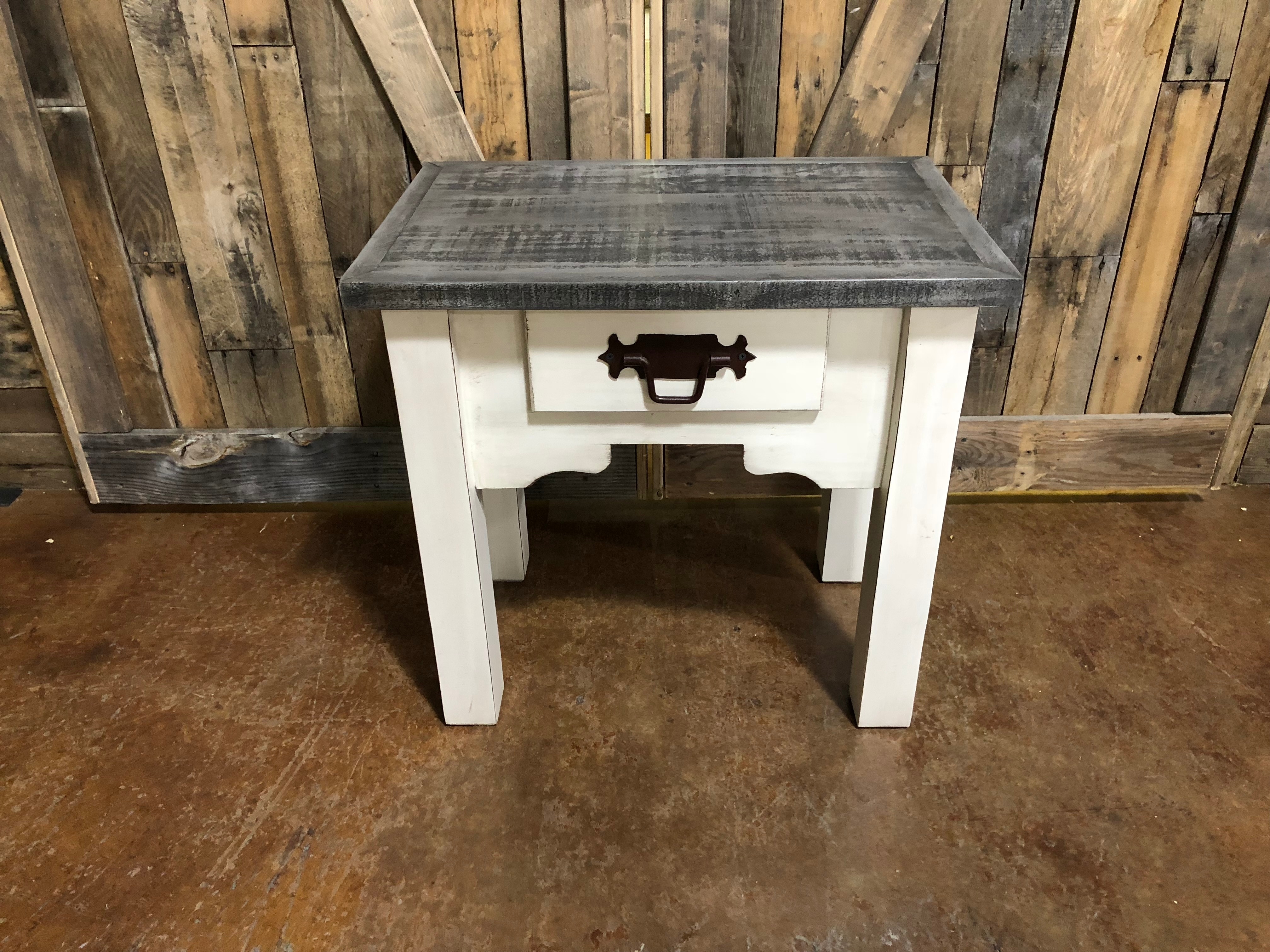 Cwj Lat49 Cream White With Gray Top End Table With Drawer