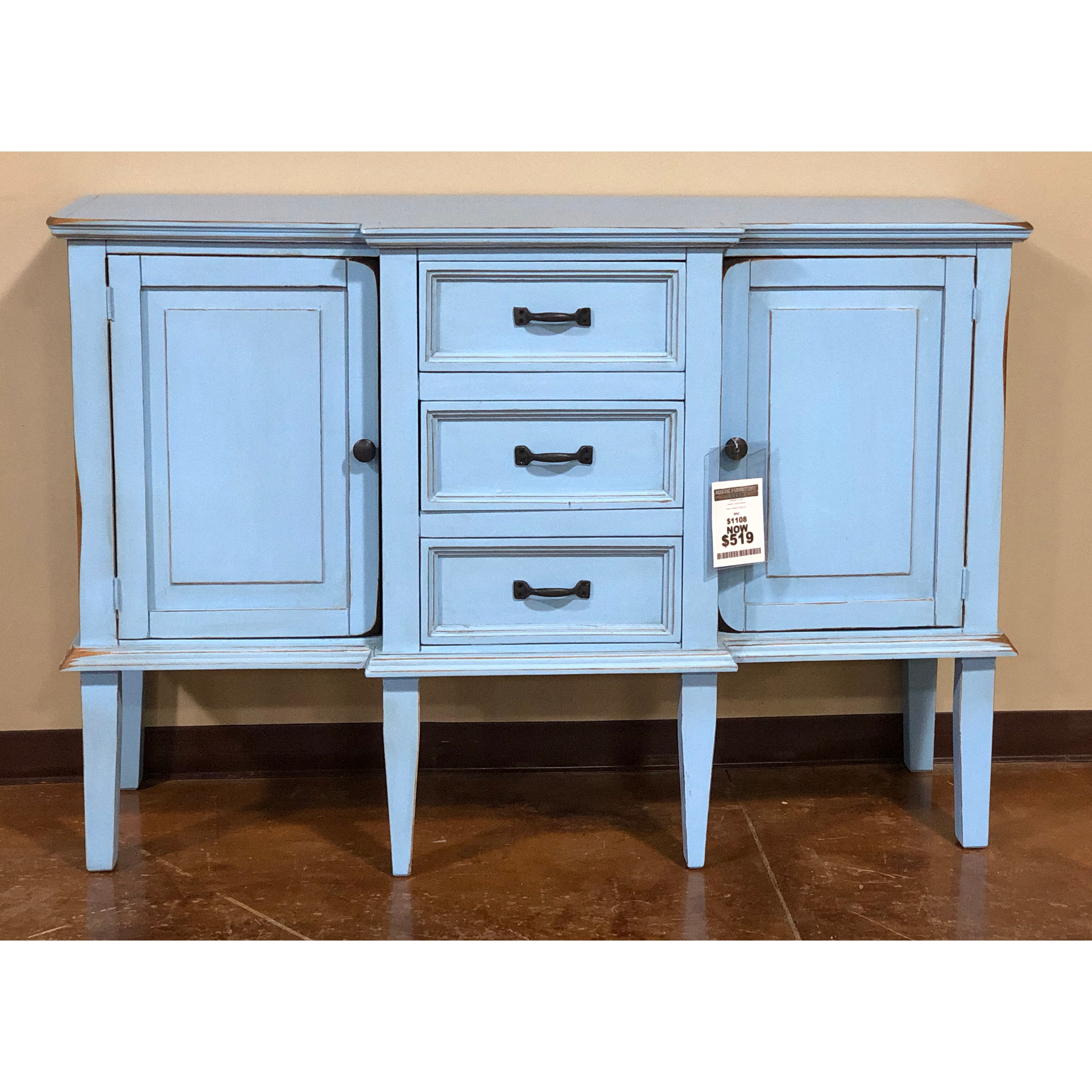 F Joncom 313 Atq 3 Drawer 1 Door Console Antique Turquoise