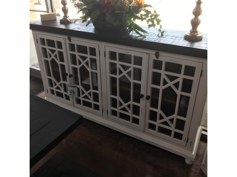 MO-COM121 - Rustic Antique White Console - Four Doors With Glass Texas Rustic Rustic Antique White Console - Four Doors with Glass MO-COM121 - MO-COM121 - Rustic Antique White Console - Four Doors With Glass