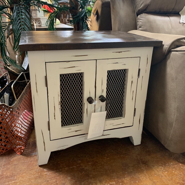 Mo Lat87g Antique White 2 Door End Table With Mesh Mo Lat87g Antique White 2 Door End Table With Mesh