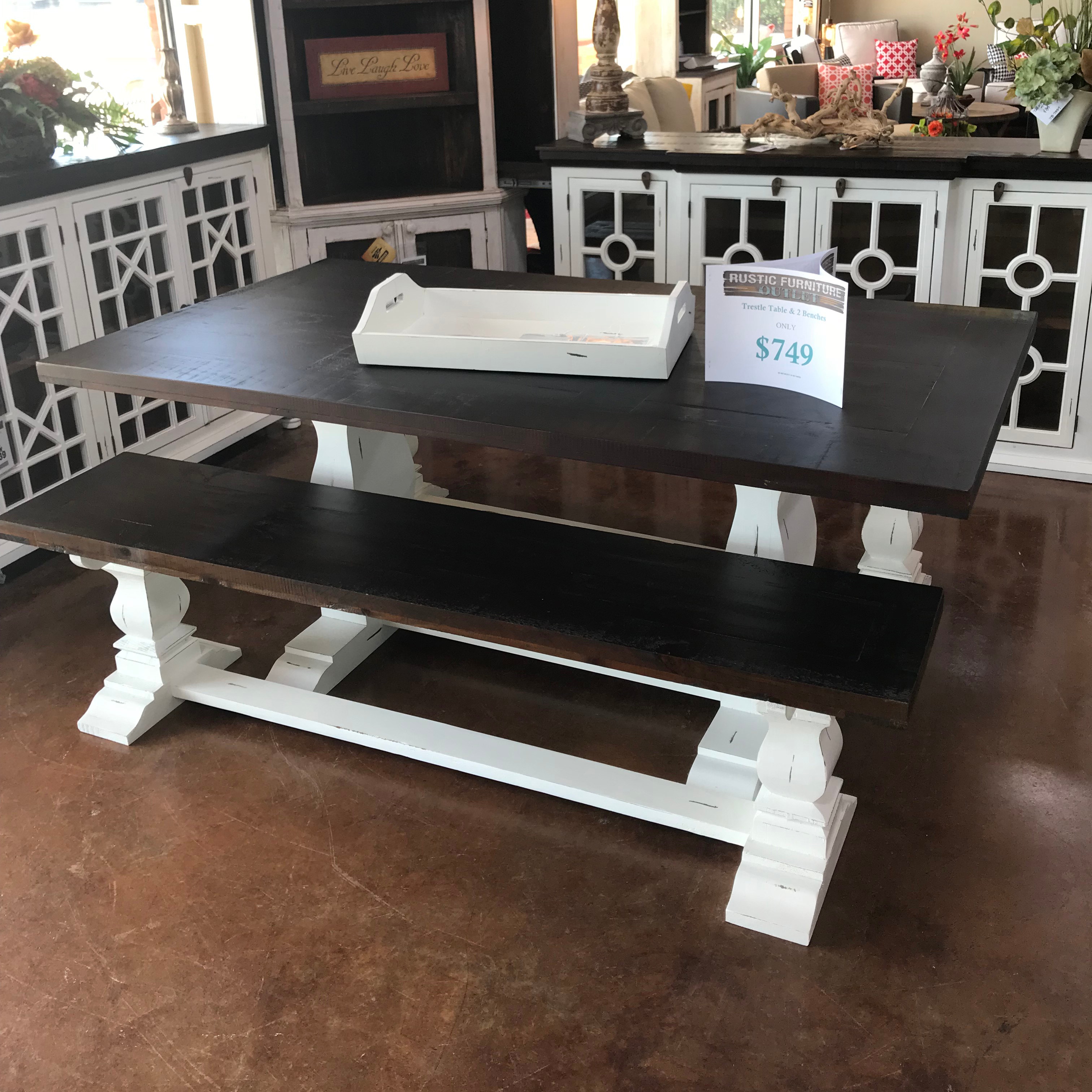 Mo Mes2 Mo Ban17 Rustic Antique White Table And 2 Benches