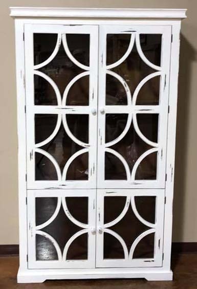 Mos Vit15 Solid Anitque White Hutch Cabinet With Glass Doors