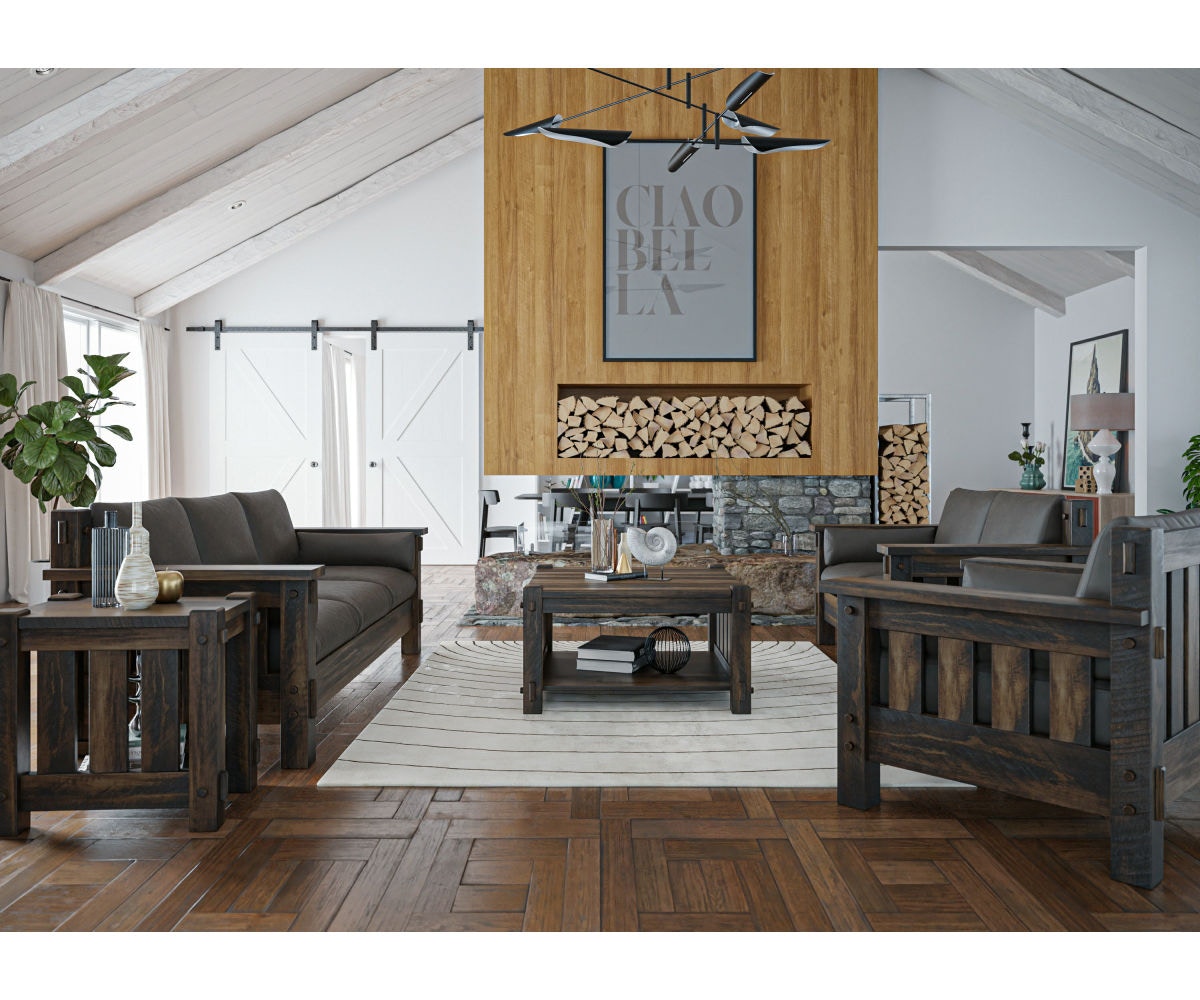 Amish Oak & Cherry Leather and Solid Wood Living Room Group Houston-LR
