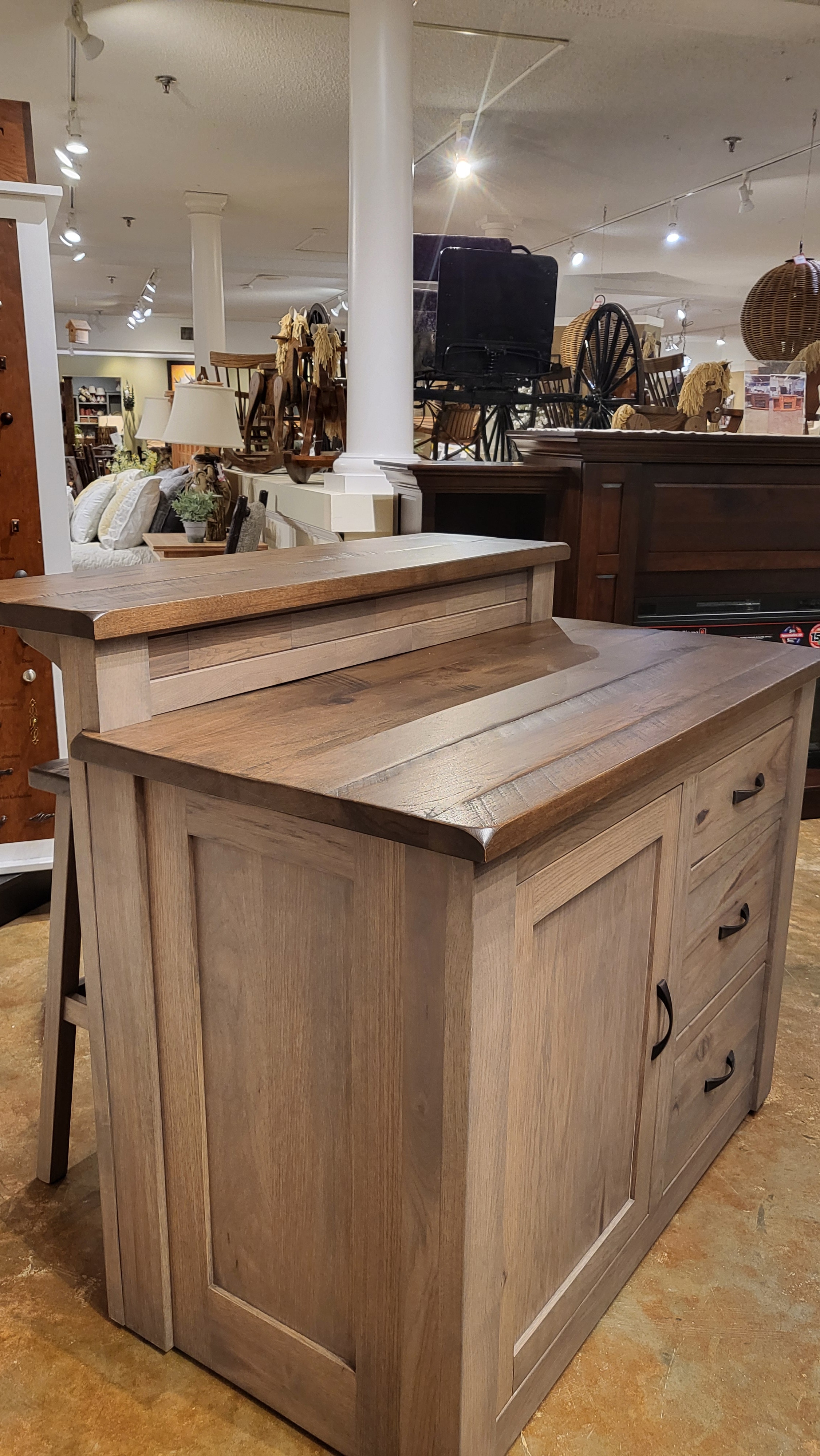 Amish Oak & Cherry Clearance Center Island and Saddle Stool Hudson