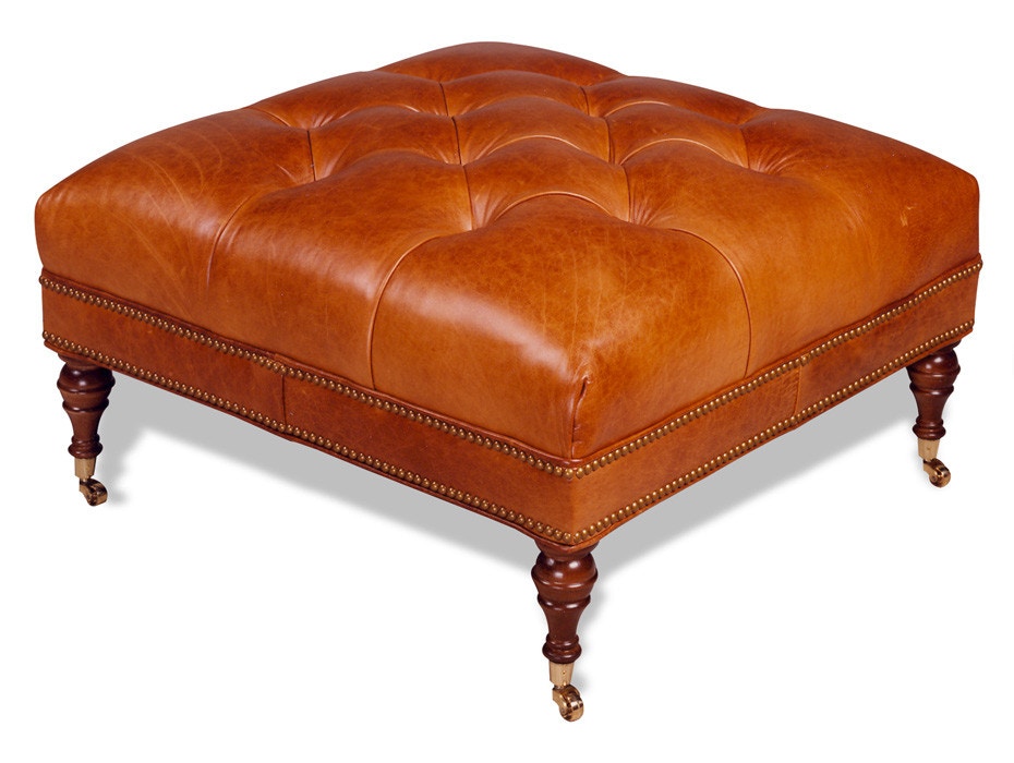 McKinley Leather Square Tufted Ottoman 30