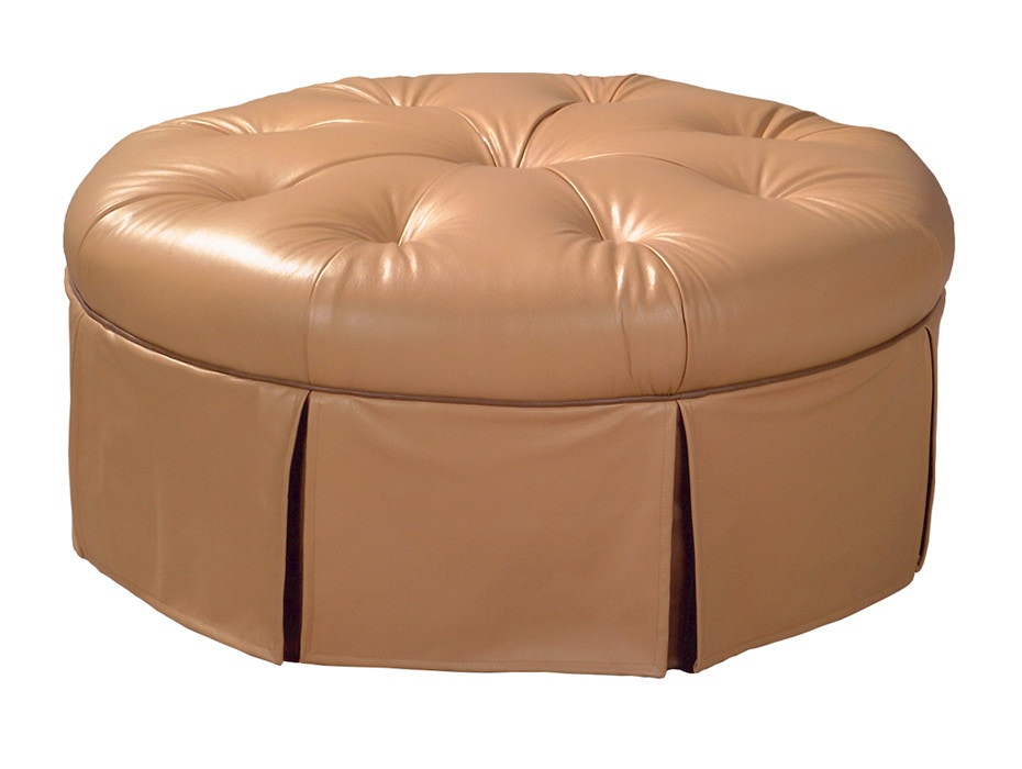 McKinley Leather Round Ottoman with Skirt 31