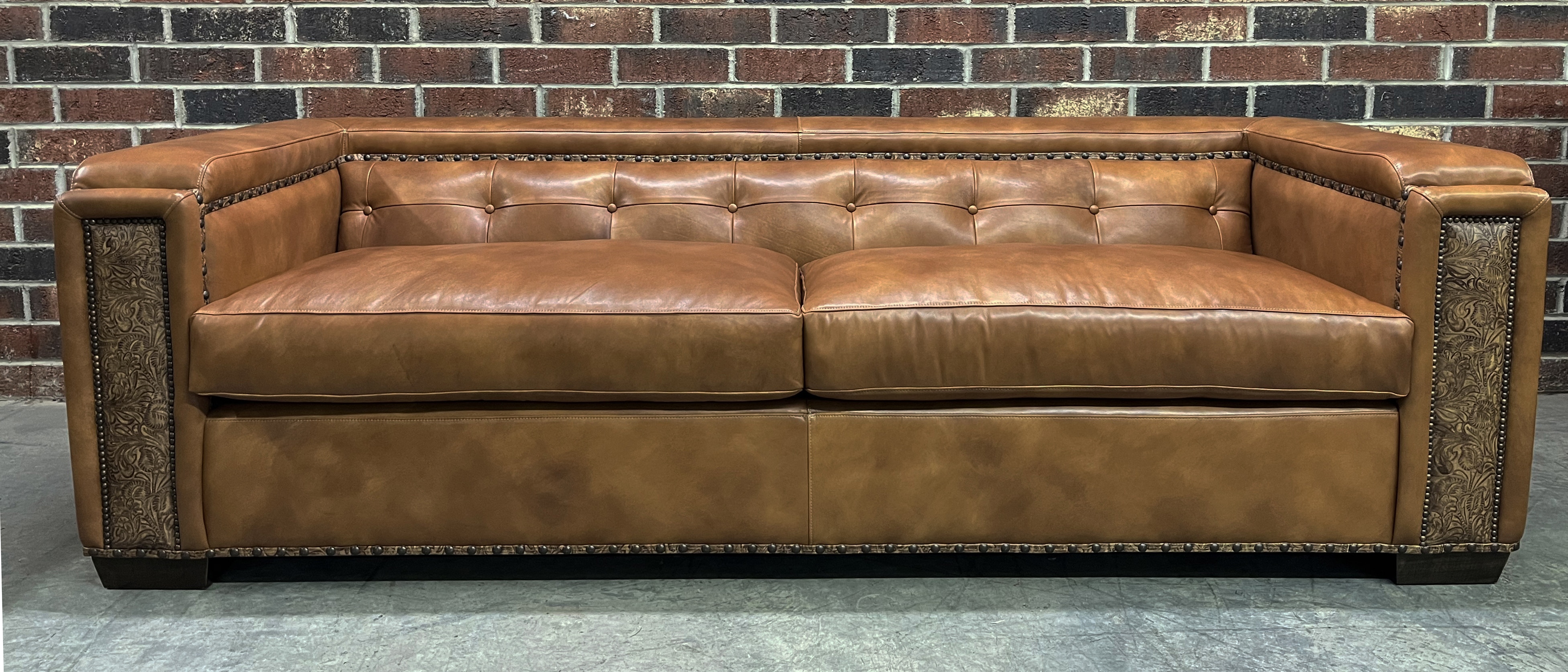Bob Timberlake American Home Living Room Leather Tufted Sofa by