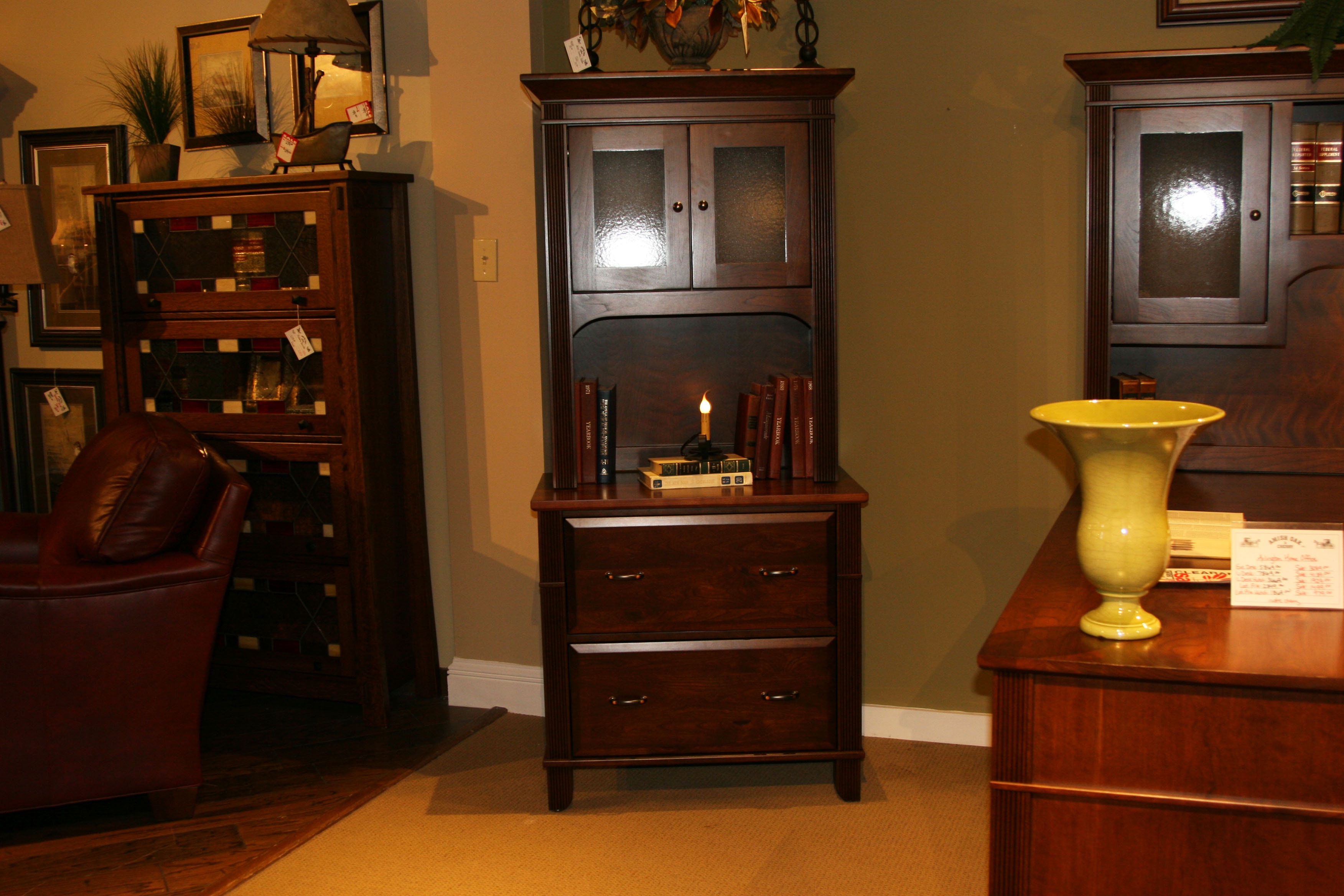 Amish Oak And Cherry Home Office Rustic Cherry Lateral File Hutch
