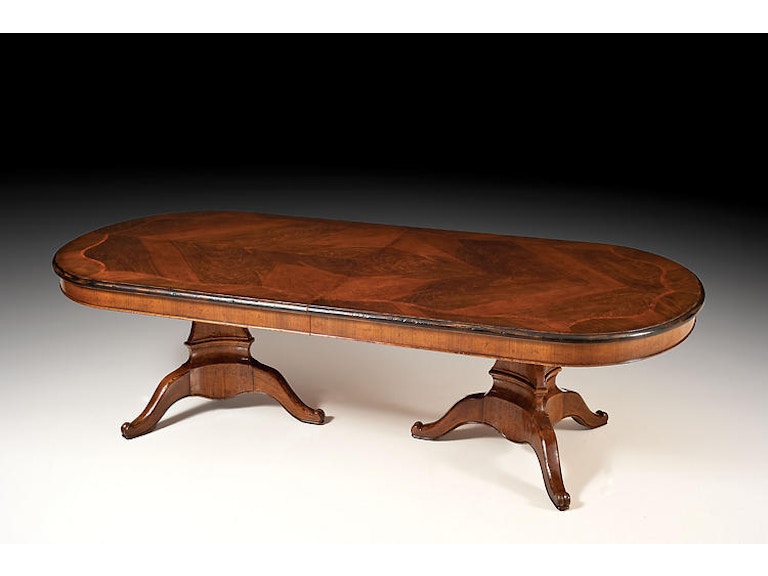 David Michael Furniture Dining Room Solid Walnut Antique Distressed Finish Double Pedestal Table