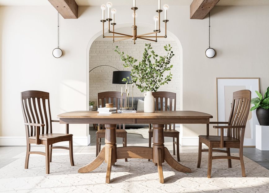 Amish Oak & Cherry Solid Wood Brown Maple Dining Room Setting Baytown