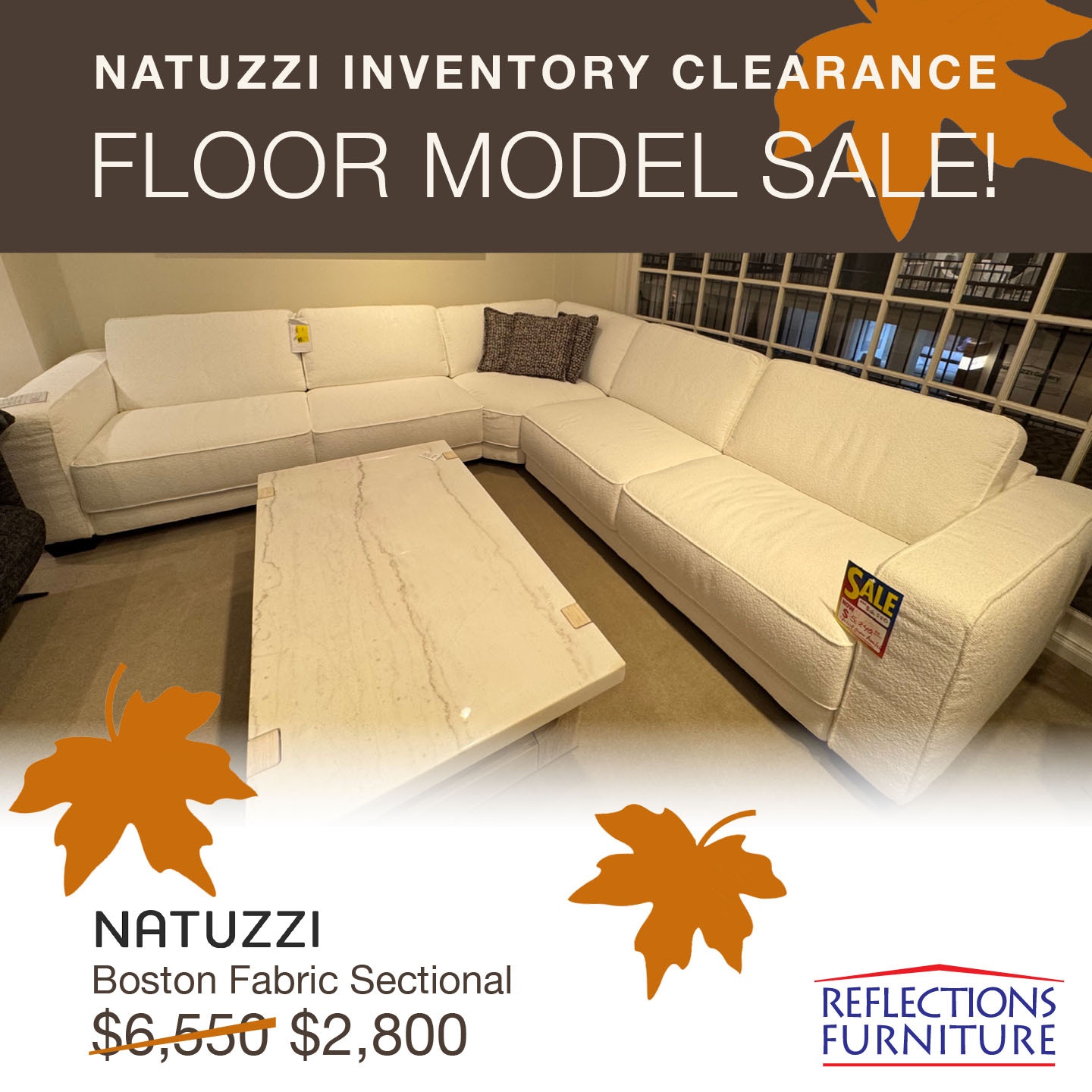 Reflections Furniture Outlet Fabric Sectional by Natuzzi Boston