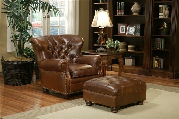 Leather & More Omnia Leather Chair and Ottoman Britannia