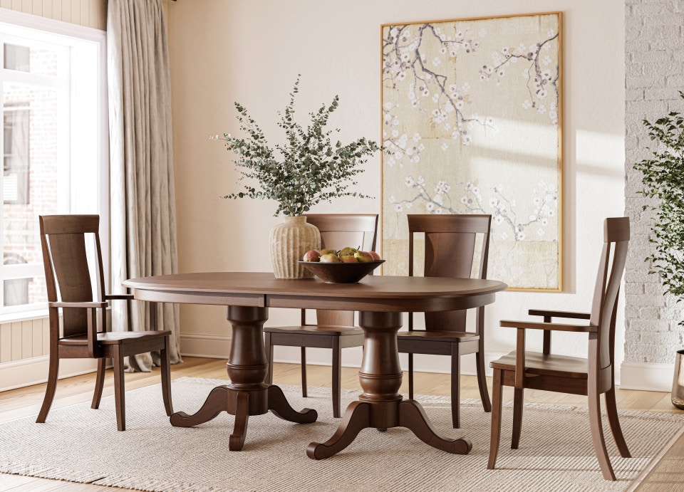 Amish Oak & Cherry Double Pedestal Brown Maple Dining Group Chancellor