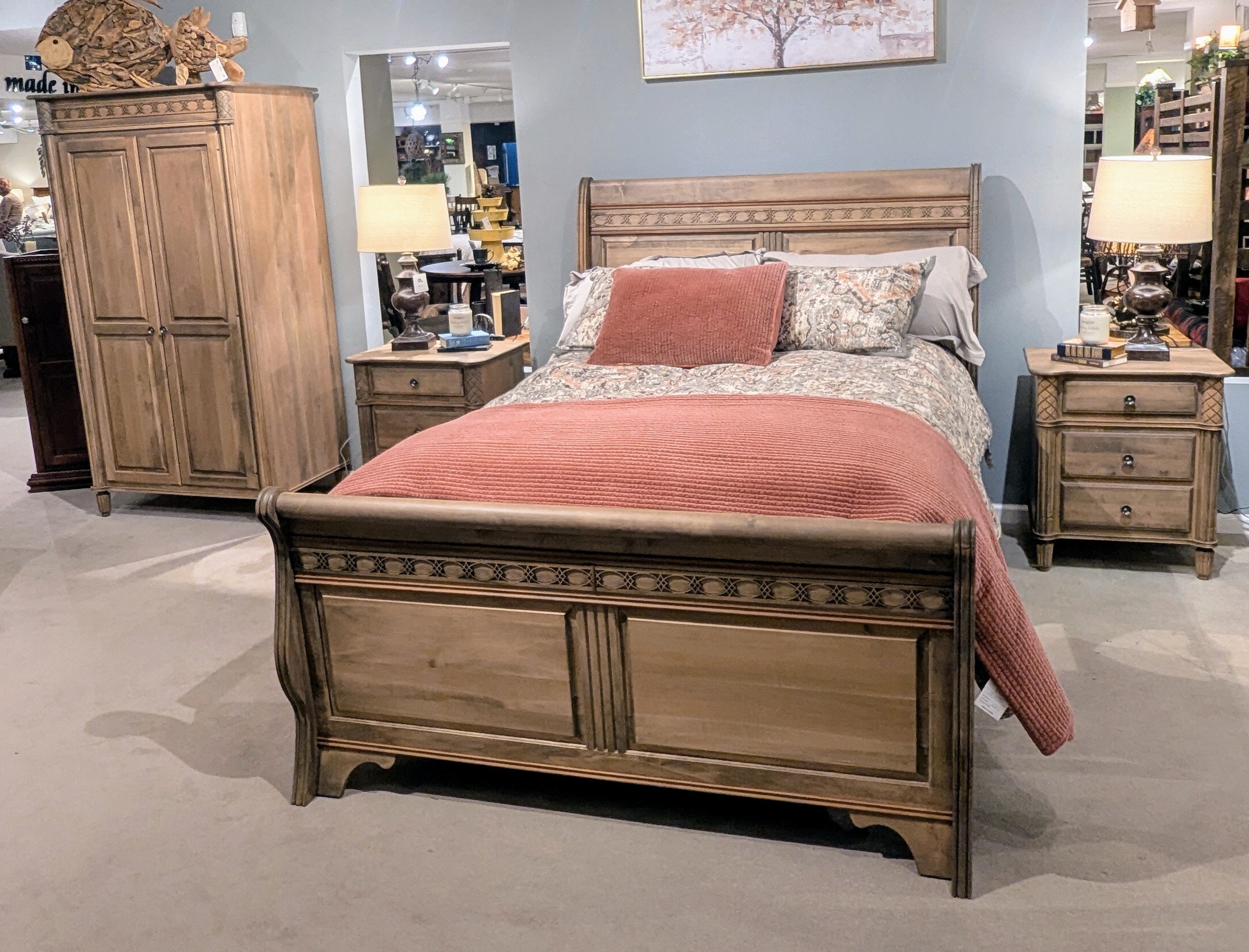 Amish Oak & Cherry Clearance Center Bedroom Group in Brown Maple and Antique Barrel Finish Eminence