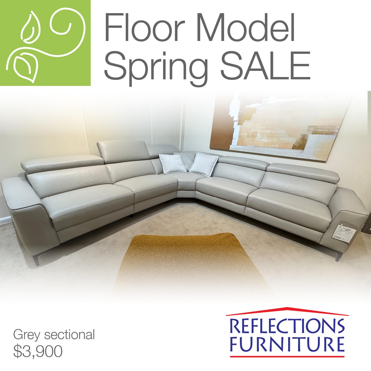 Reflections Furniture Outlet Grey Leather Power Motion Sectional by Incanto I899