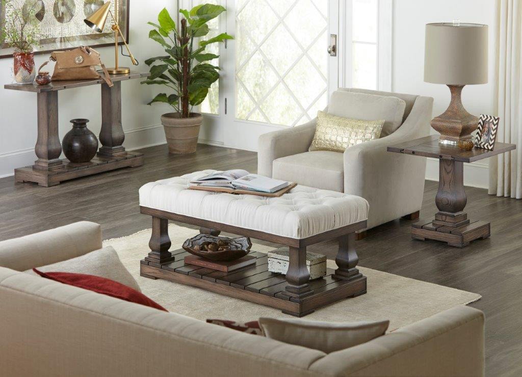 Amish Oak & Cherry Tufted Top Accent Ottoman Imperial