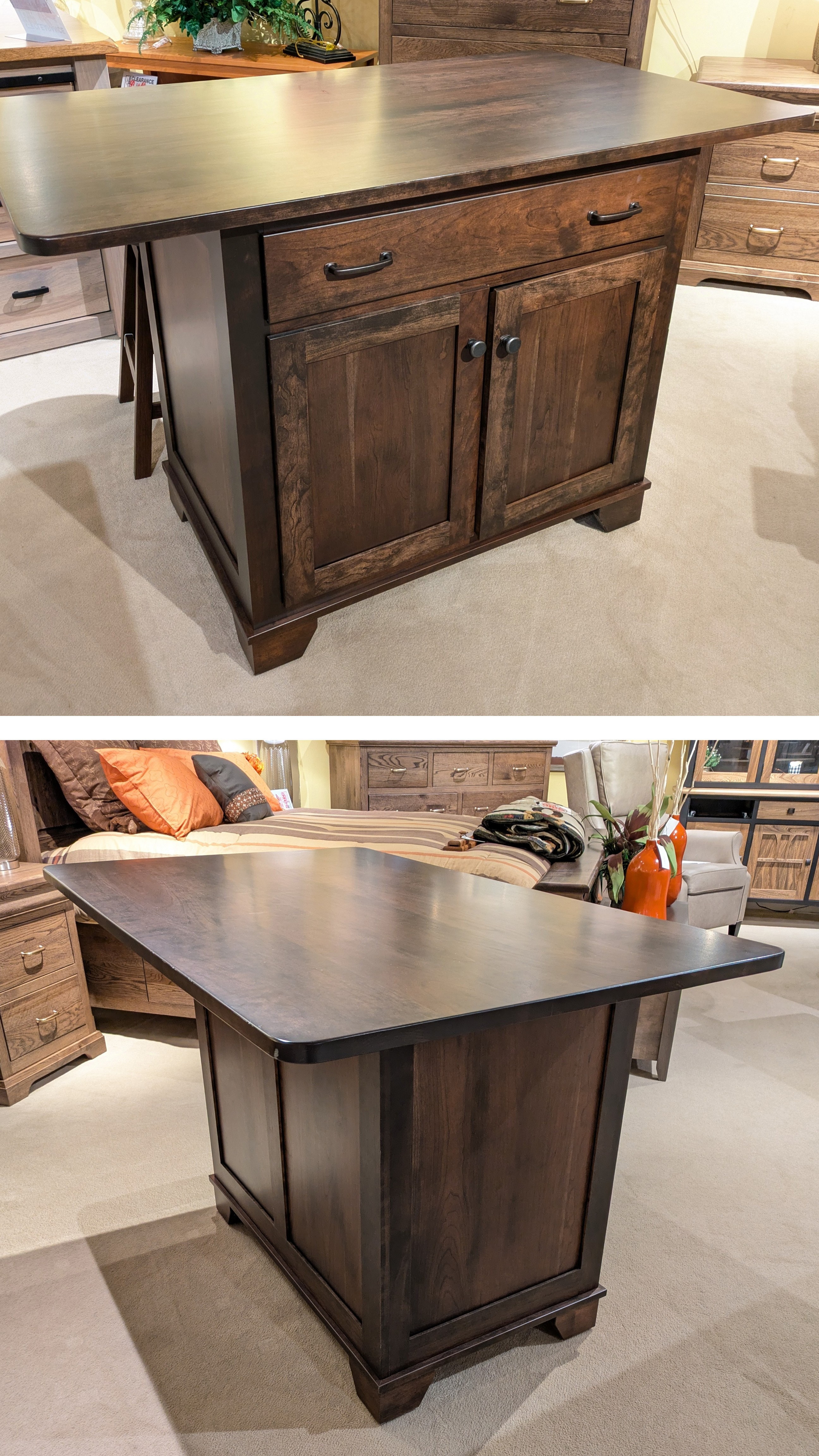 Amish Oak & Cherry Clearance Center Solid Wood Kitchen Island in Sap Cherry Jefferson