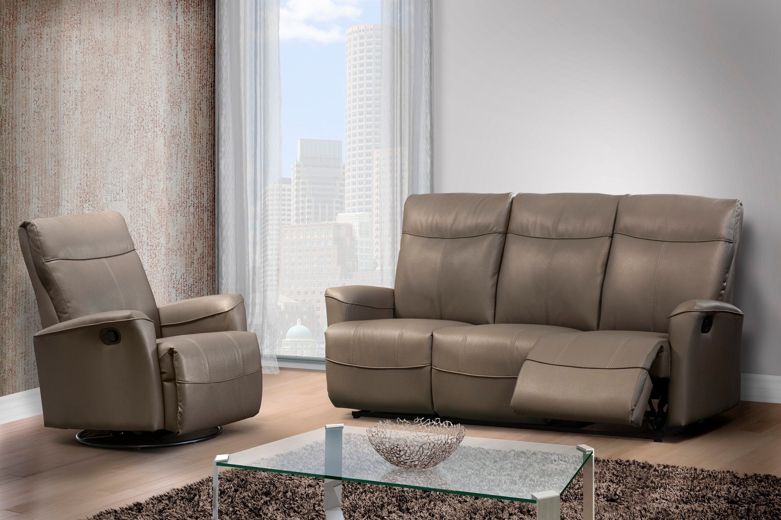 Leather and More Living Room Lance Leather Sofa by elran L003 Hickory