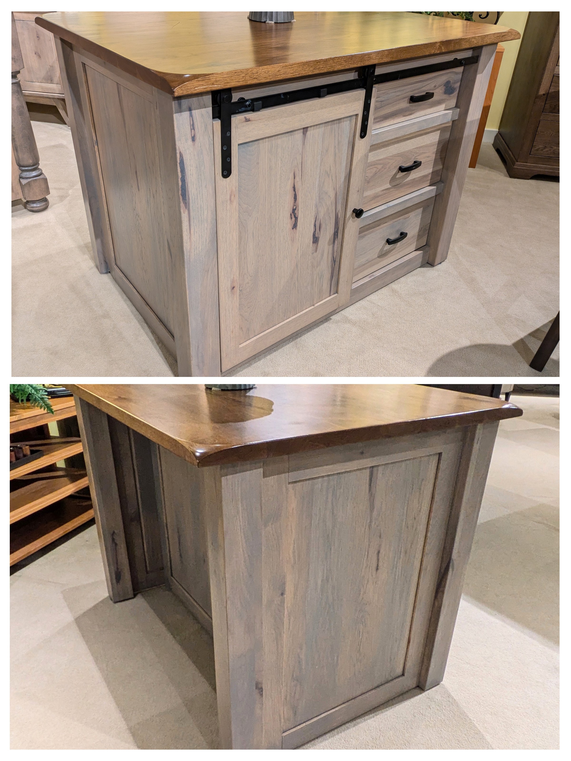 Amish Oak & Cherry Clearance Center Kitchen Island in Rustic Hickory Macon Island