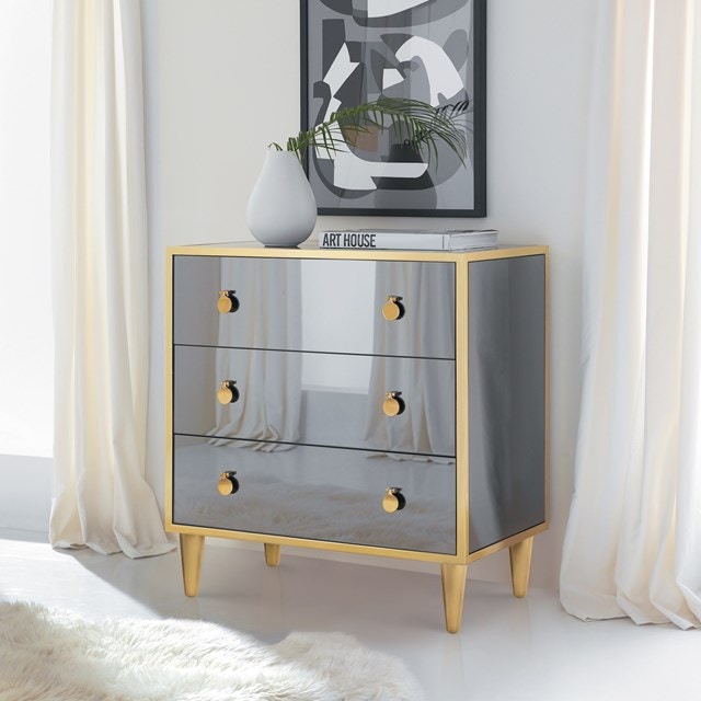 Modern History Smoked Mirror Bedside Chest MH903F01