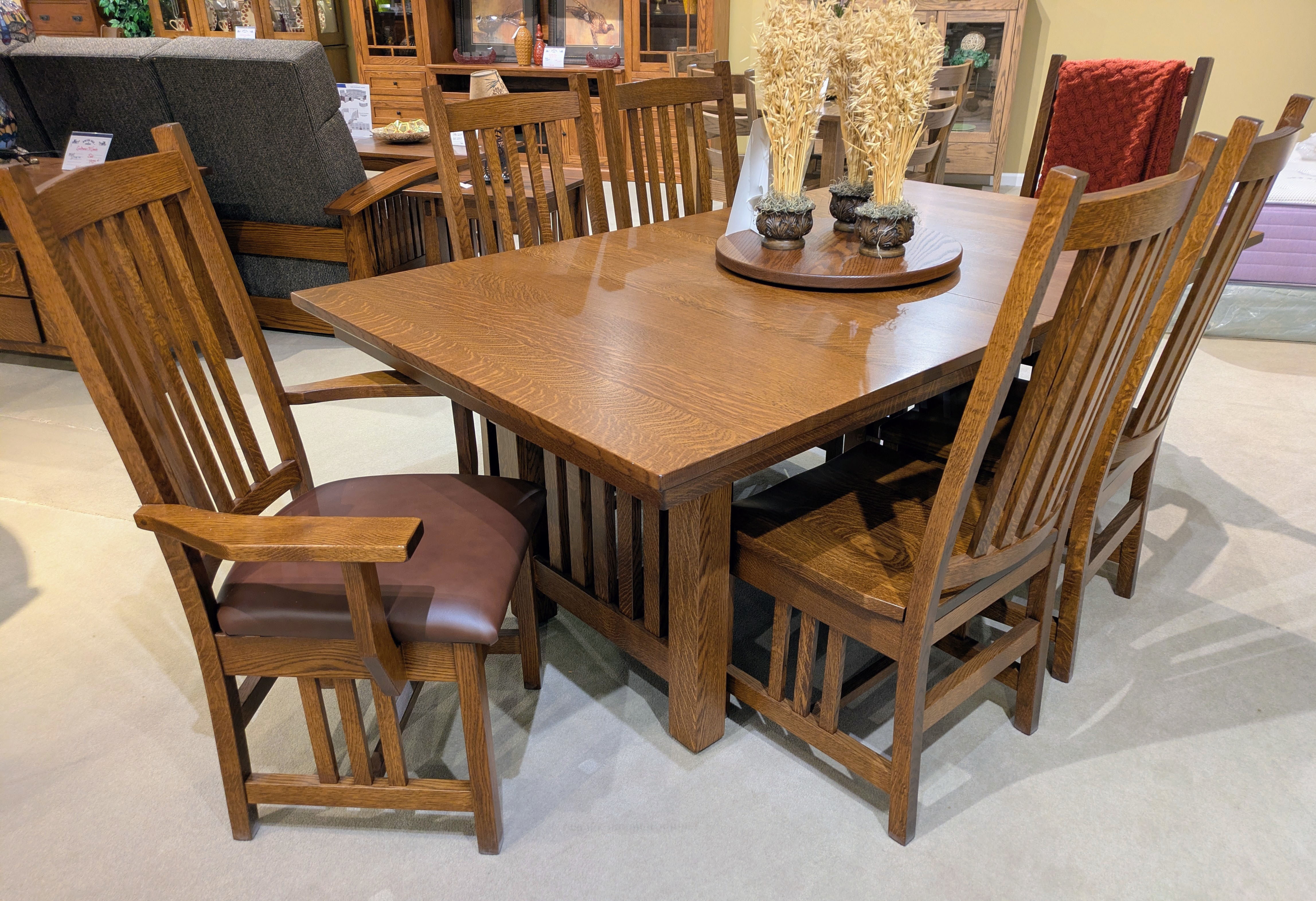 Amish Oak & Cherry Clearance Center Dining Room Group in Asbury Mission Trestle