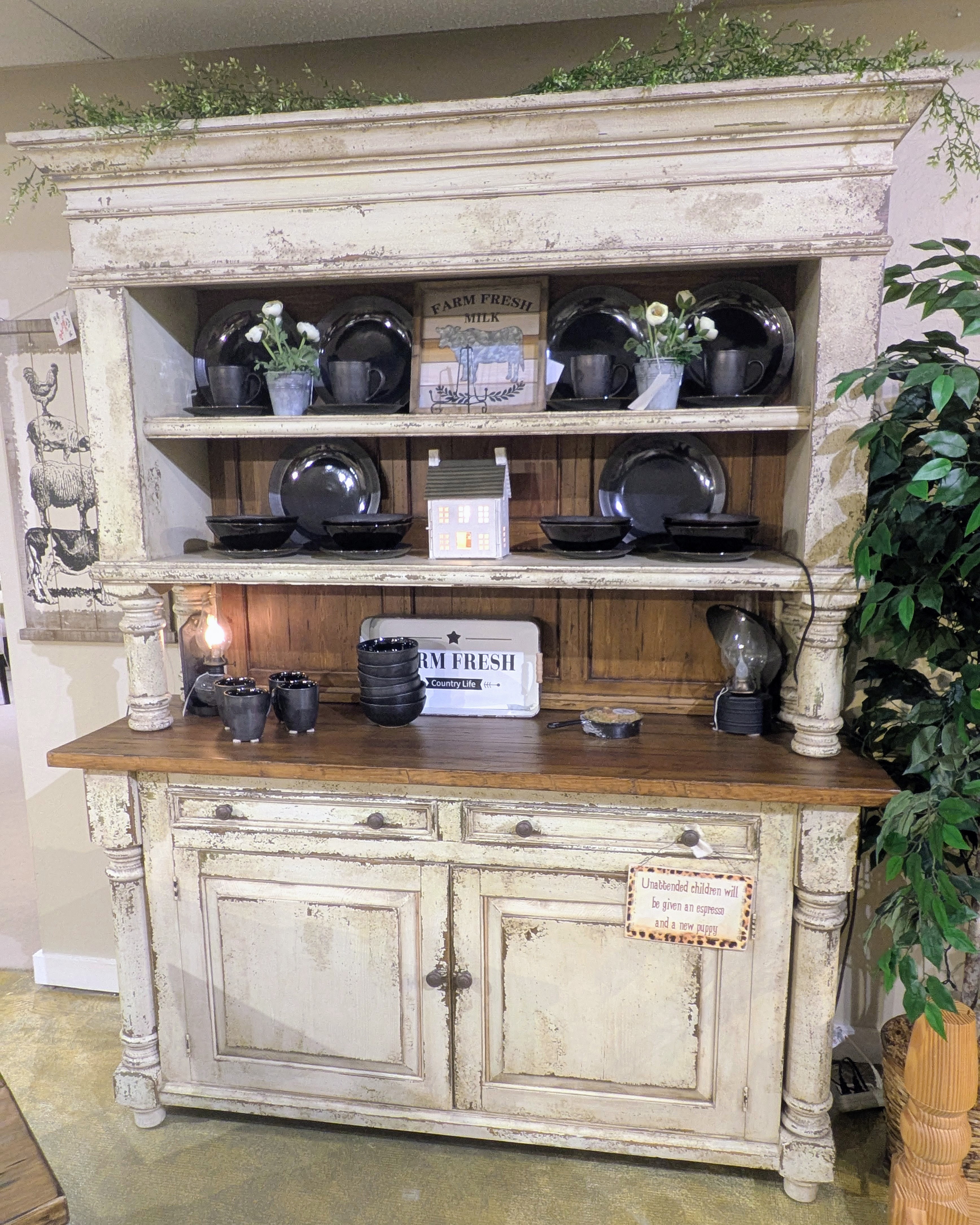 Amish Oak & Cherry Clearance Center Hutch with 2 Drawers and 2 Door Buffet Myles-H