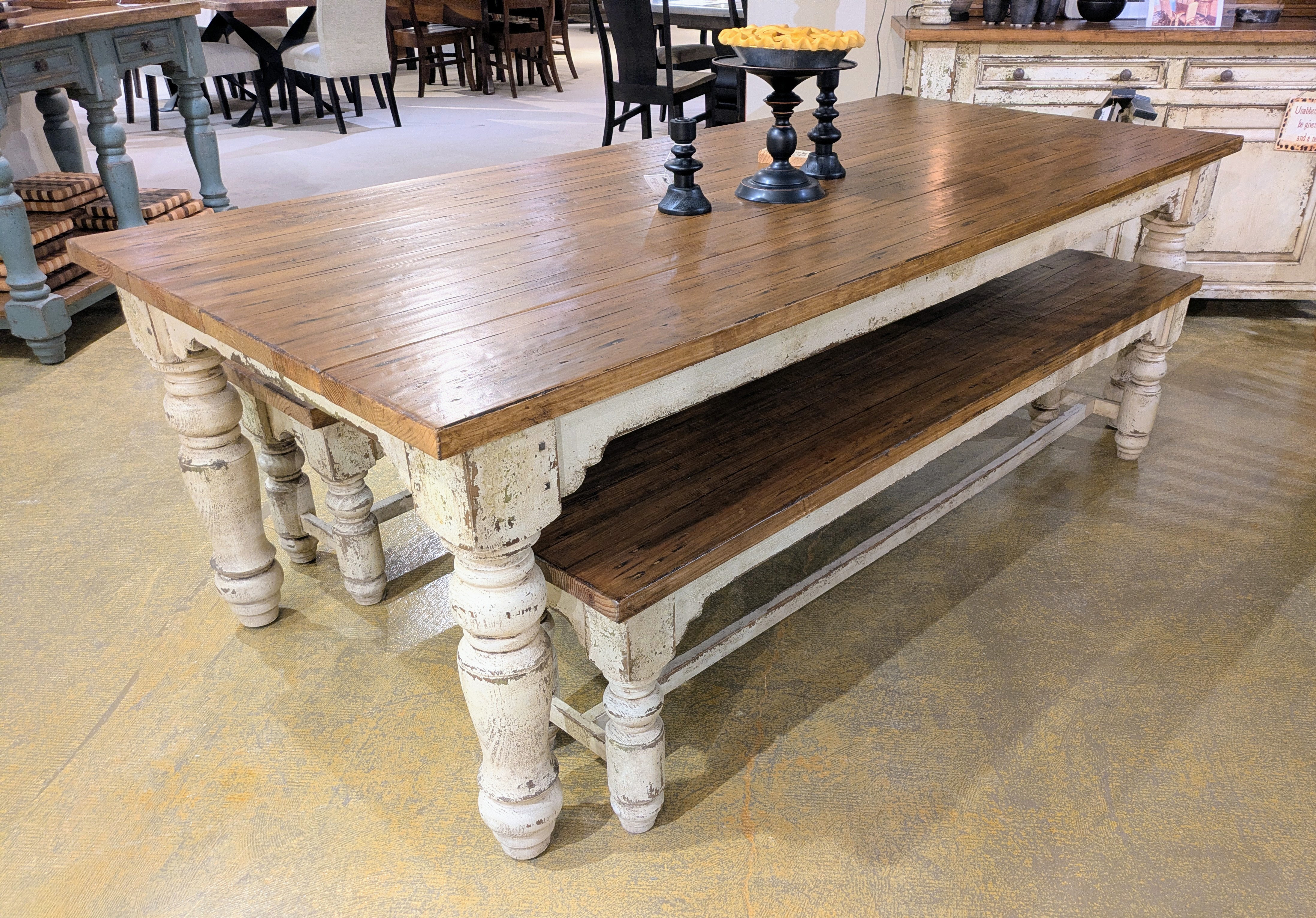 Amish Oak & Cherry Clearance Center Dining Table with 2)72" Benches Myles