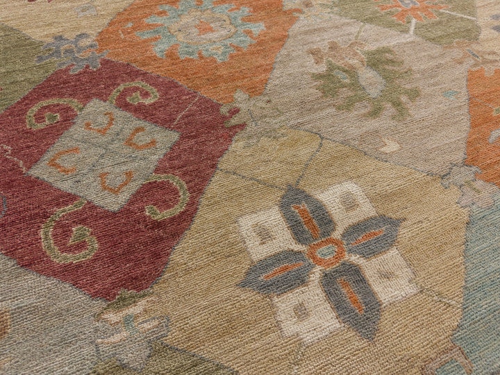 Roya Rugs One of a Kind Sage Green and Orange Oriental Wool Rug