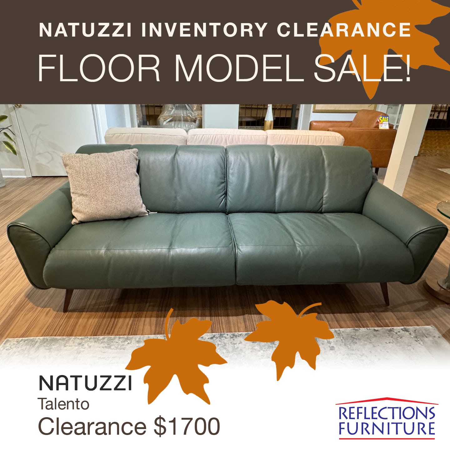 Reflections Furniture Outlet Leather Sofa by Natuzzi Talento