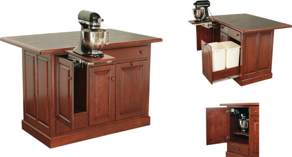 Amish Oak & Cherry Kitchen Island with Wastebasket Pullout and Mixerlift IS-76