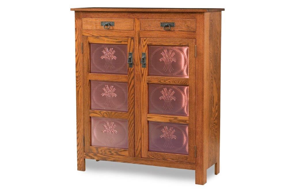 Amish Oak & Cherry Solid Wood Pie Safe with Embossed Metal Doors Mission-B